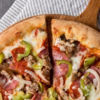 2. Mr. Pizza Man Special · Salami, pepperoni, mushrooms, onions, bell peppers, and sausage.