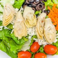 Via Mia Garden Salad · Lettuce, tomatoes, mozzarella cheese, artichoke hearts, olives, cucumber, pepperoncini, and ...