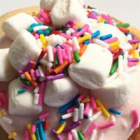 Birthday Cake · Vanilla and cake batter frosting topping with marshmallows and sprinkles.