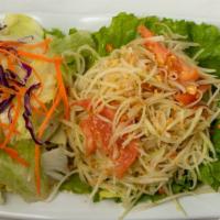 Som Tum (Green Papaya Salad) · Sala Thai's Favorite. Shredded green papaya, tomato, and peanut mixed in lime juice dressing...