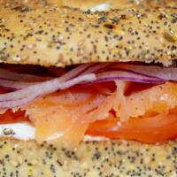 5. Smoked Salmon Bagel · With Gina Marie Cream Cheese, Tomato, caper & Onion