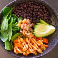 Vegan · Vegetarian. Black beans, sweet potato, spinach, avocado, cashew cream, salsa fresca, and fre...