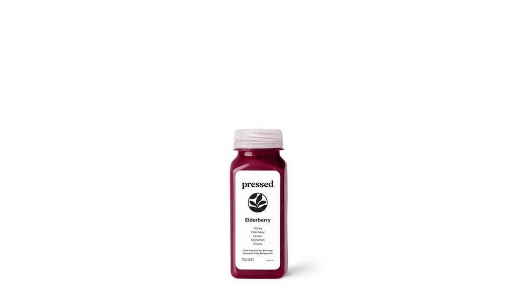 Elderberry Shot · What's in this juice? It's a blend of honey, elderberry, lemon, cinnamon and cloves. With a dash of honey, cloves & cinnamon, this wellness shot is made with elderberries, which has been shown to help treat cold & flu symptoms.