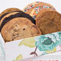 Cookies (12 Pieces) · 12 assorted chewy cookies
Flavors: Chocolate Chip, Snickerdoodle, Rainbow Sugar, and Ginger ...