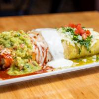 Super Burrito · Large Flour Tortilla with Choice of Meat, Rice, Beans, Cheese, Sour cream, Guacamole and Pic...