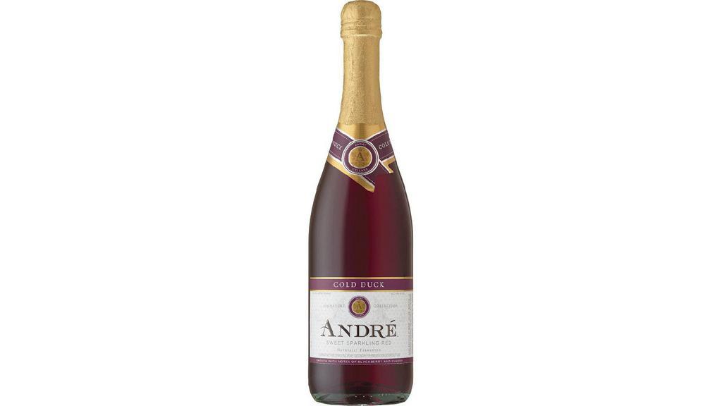 Andre Cold Duck (750 Ml) · Cold Duck, Duck, Goose. Need a conversation starter? The name Cold Duck comes from “Kaltes Ende” which means “Cold End” in German. This referred to the wine making process, but sounded similar to “Kaltes Ente,” which means Cold Duck. André Cellars® Cold Duck is a sweet sparkling red wine that mixes full fruity notes with a fizzy taste. Perfect on its own or in mixers for tailgates and ugly sweater parties.