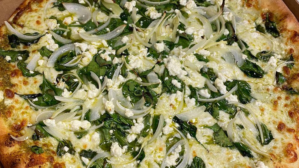 Green Pizza (Large - 16 Inch) · Pesto sauce, spinach, onions, feta cheese.