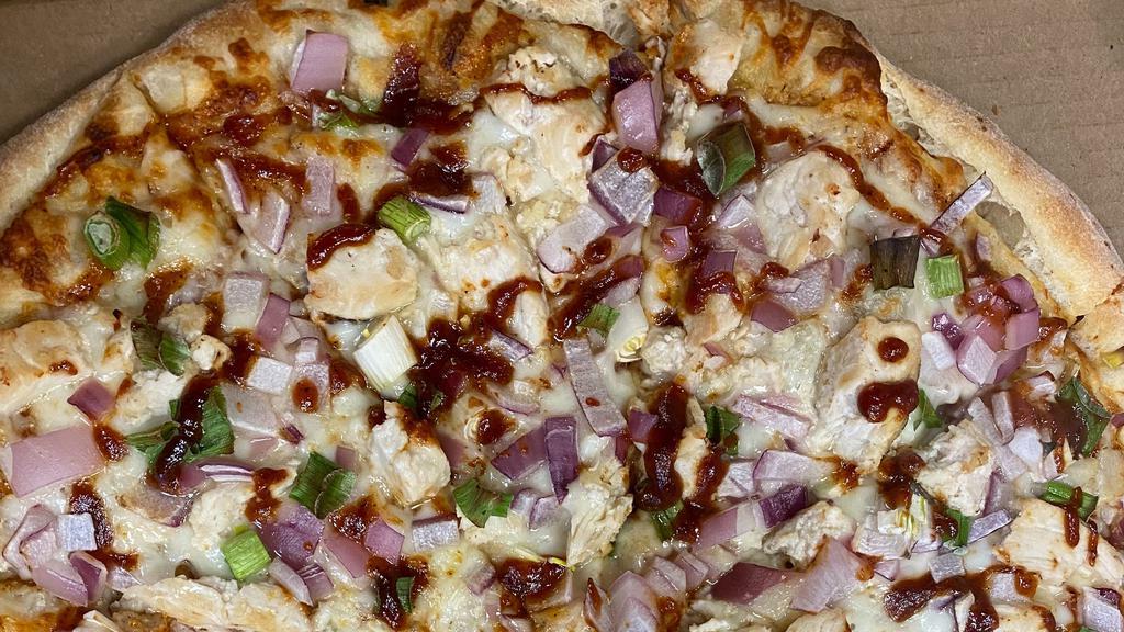BBQ Chicken (Small (12 Inch)) · BBQ sauce, chicken, red, and green onions.