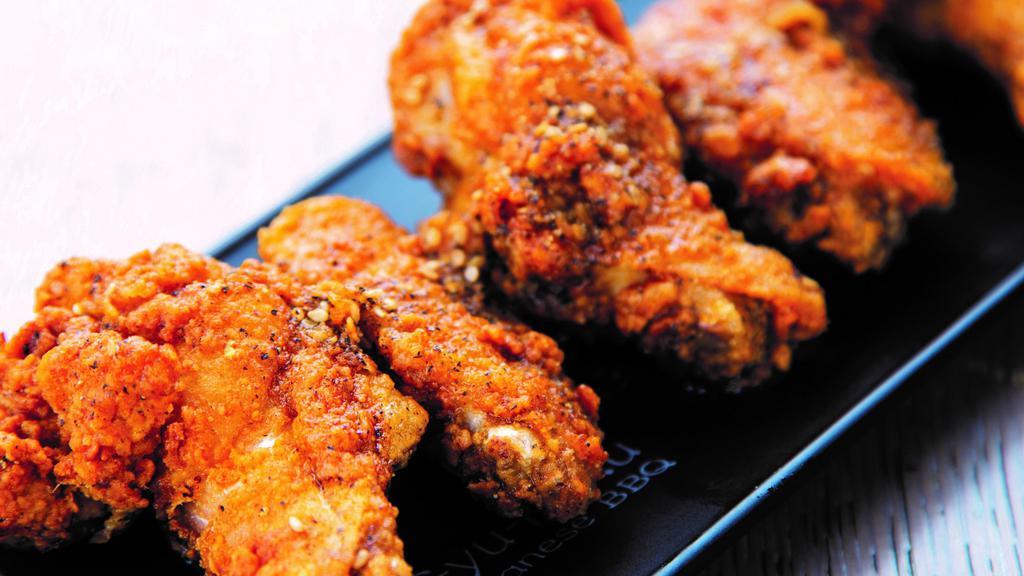 Black Pepper Wings · Dangerously addictive Nagoya-style Tebasaki chicken wings! Five (5) fresh-fried wings tossed in a sweet soy and black pepper sauce.