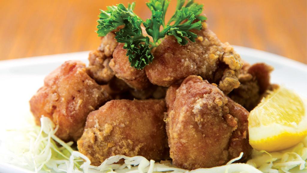 Japanese Fried Chicken Karaage · Our secret-marinated Japanese Fried Chicken Karaage. Served with Japanese Chili Mayo and a wedge of lemon.