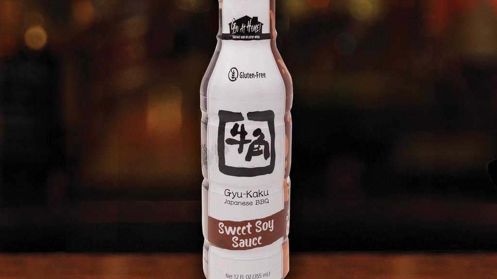 Sweet Soy Sauce Bottle (12 Oz) · Enjoy our original Sweet Soy Sauce at home! Use it on your delivery/takeout order or bring a Japanese flair to your next backyard BBQ! 

Soy sauce, pear juice, and ginger are three of the secret ingredient that we can share with you. Only available at Gyu-Kaku.
Gluten Free
