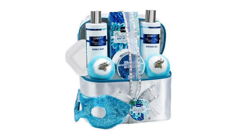 Ocean Bliss Bath Set (9 Pcs) · Melt into serenity with a luxurious at-home spa treatment! Beautifully packaged in a stylish silver basket, this bath gift set makes for an extraordinary gift, and adds a lovely touch to the bathroom. Feel the desperate need for a retreat? Open and inhale these luxurious bottles for an instant vision of the deep blue, with salty waves cascading and crashing onto the coast. The breezy, aquatic notes in this euphoric fragrance will awaken your senses as you soak away the stress. You'll emerge with body and soul revived!