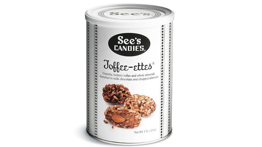 See'S Candies Toffee-Ettes (1Lb) · So good you won't want to share. Little nuggets of rich Danish butter toffee and roasted almonds smothered in See's creamy milk chocolate...topped off with even more crunchy almonds.