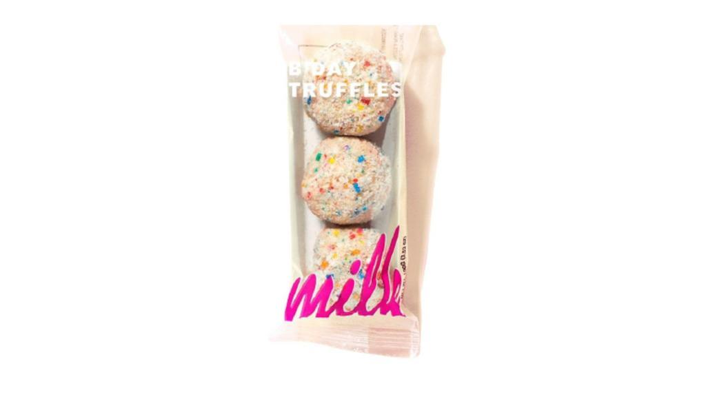 Milk Bar Birthday Truffles (3Ct) · Fudgy cake bites loaded with chocolate chips and rainbow sprinkles, coated in more chocolate and a dusting of chocolate cake crumbs.