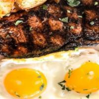 NY Steak and Eggs · Served with scambled eggs, home fries and sourdough toast.