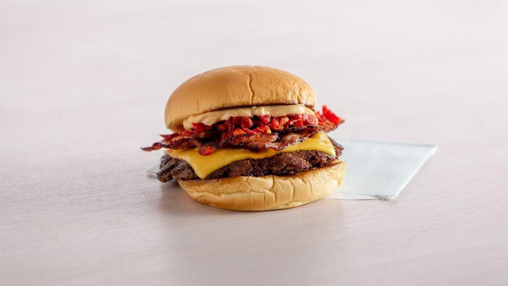 Smokeshack · Cheeseburger with applewood-smoked bacon, chopped cherry peppers, ShackSauce (contains eggs, milk, soy, wheat, and gluten)