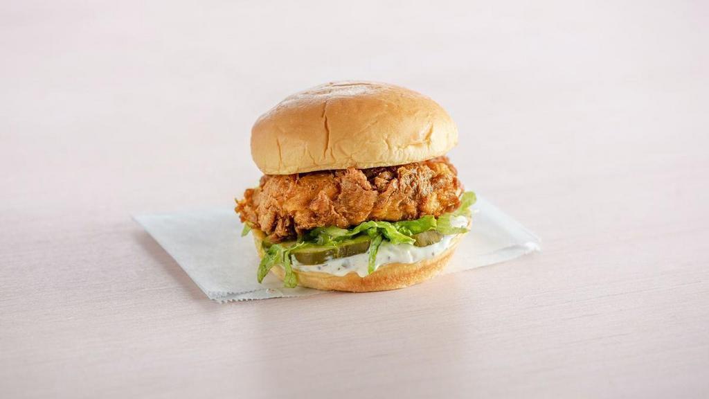 Chicken Shack · Crispy chicken breast over lettuce, pickles, buttermilk herb mayo (contains milk, wheat, egg, soy, and gluten)