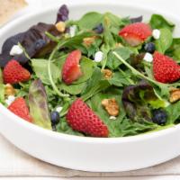 Half Grilled chicken Mixed Berry Salad · Grilled chicken, strawberry, blueberry, walnut, goat cheese, spring mix with Balsamic Vinaig...