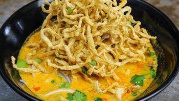 Khao Soi · Special curry with egg noodles, red onion, dried chili and your choice of meat garnished with crunchy fried egg noodles on the top for a contrast in texture to the tender noodles.   Please note: This dish is gluten free.
