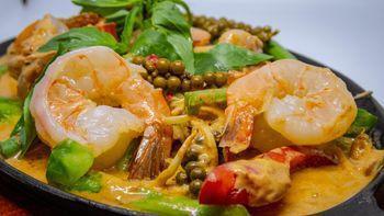 Angry Prawns · Jumbo prawns sauteed with chef;s special curry sauce, string bean, basil, bell pepper and yo...