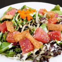 Ahi Tuna Salad · Choice of sashimi, seaweed salad & imitation crab salad, seasoned edamame, wonton
crisps, wa...