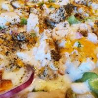 14. Creamy Garlic Chicken · A creamy garlic sauce, mesquite grilled chicken breasts, with sweet red onions, green bell p...