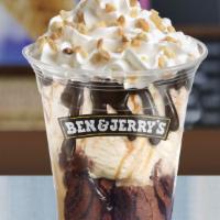 Custom Sundae (2 scoops) · Includes choice of a freshly baked brownie or two freshly baked chocolate chip cookies, two ...