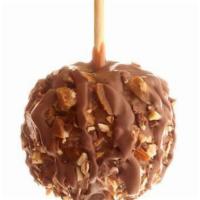 English Toffee Apple · Caramel-covered Granny Smith apple rolled in a mixture of almonds and toffee bits, drizzled ...