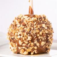 Almond Apple · Caramel-covered Granny Smith apple rolled in roasted almonds.