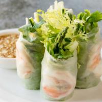 Fresh Rolls · Fresh rolls of shrimp, beansprouts, cucumber, asparagus, mint & cilantro (Tofu version avail...