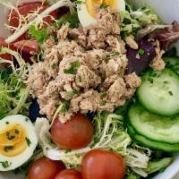 Nicoise Tuna Salad · Wild caught tuna, tomato, egg, potatoes, and olives.