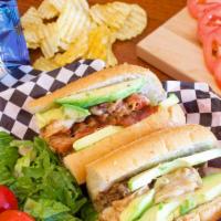 Cali Cheesesteak · Grilled steak, Bacon, Avocado melted provolone cheese & ranch dressing