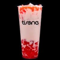 Blush · Organic Green Milk Tea infused with Strawberry. Paired with Strawberry Heart Jellies.