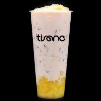 Pina Colada · Organic Jasmine Green Milk Tea infused with Pineapple and Coconut. Paired with Crushed Pinea...