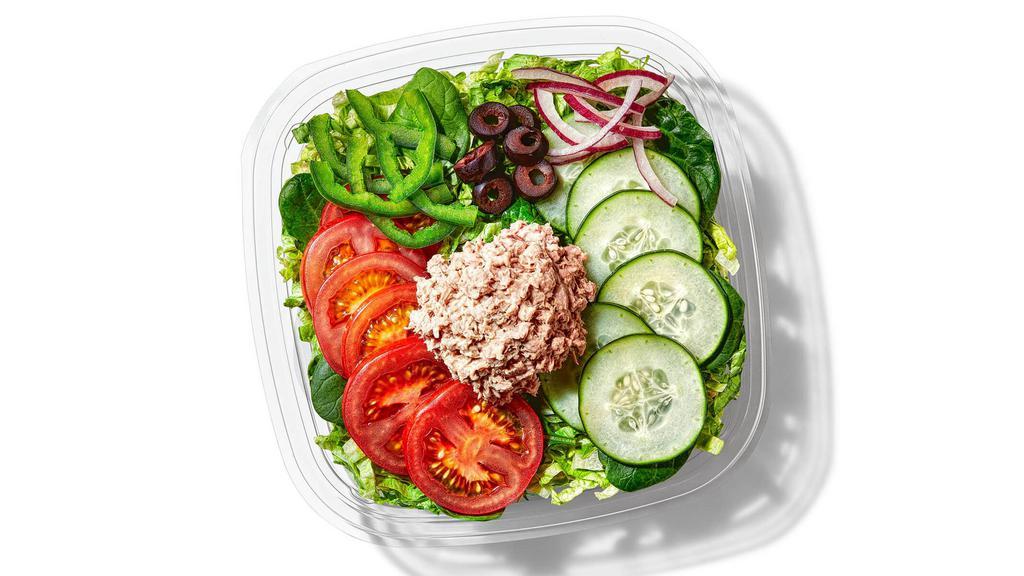 Tuna Chopped Salad · Our tasty tuna salad is simply sumptuous. Flaked tuna, mixed with mayo, and your choice of vegetables, this local favorite can be built to suit your craving.