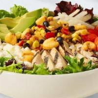 Southwest Chicken Salad · Chicken breast, fresh avocado, jicama, fire roasted corn, black beans, bell peppers and onio...