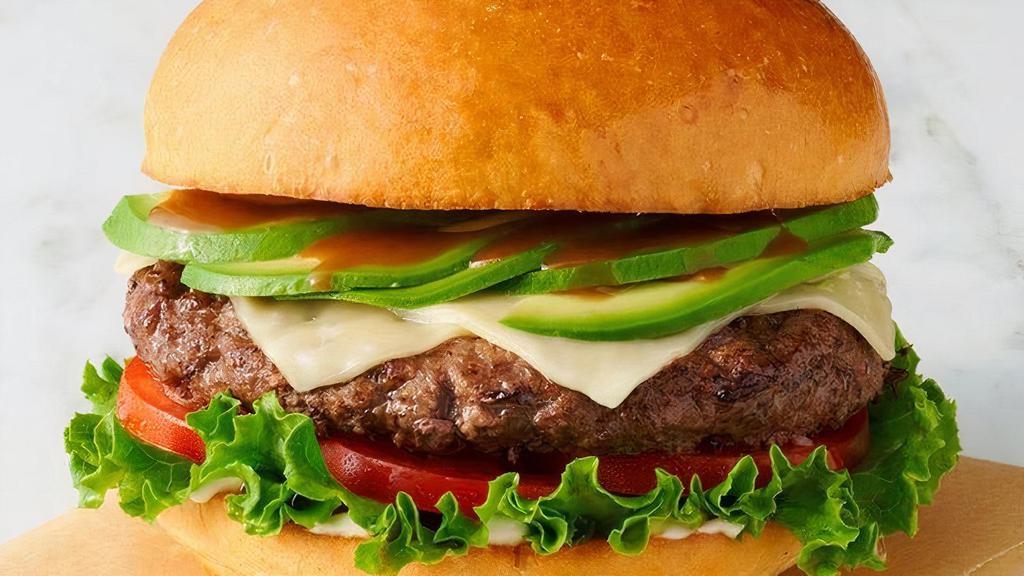 California Burger · California-grown natural Black Angus USDA certified beef, Havarti, lettuce, tomatoes, smashed avocado, mayo, balsamic vinaigrette.