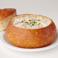 Clam Chowder · Our world-famous New England-style. Nutritional information accounts for soup and 3.8oz of b...