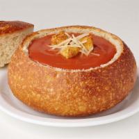 Rustic Tomato · Garnished with sourdough croutons and parmesan cheese. Nutritional information accounts for ...