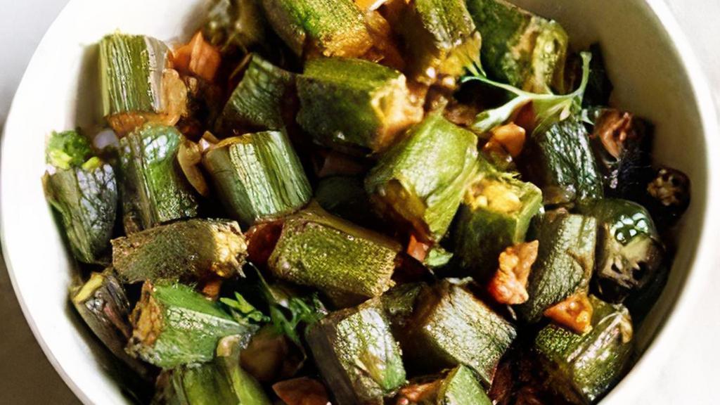 Bhindi Masala · Okra cooked with a special blend of spices and onions