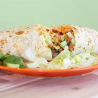 *Veggy Burrito* · Rice, whole beans, cheese, lettuce, pico de gallo, salsa, sour cream, and avocado