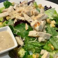 Chicken Caesar Salad · Chicken, mixed greens, croutons, parmesan cheese with caesar dressing.
