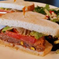 Chipotle Black Bean Sandwich · Black Bean Patty,  Tomato, Lettuce, and Chipotle Sauce