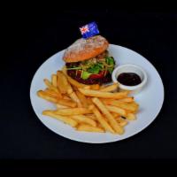 Vegan New Zealand Style Burger · Vegan. In-house made burger patty (using Impossible burger meat as a base), with pickled bee...