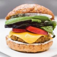 Signature Burger · Organic Mushroom & Quinoa Patty, Organic Avocado, Choice of Cheese & Roasted Garlic Thyme Ma...