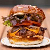 Beyond Fire Burger 🔥 🔥 · House-Seasoned Beyond Burger Patty, Organic Tempeh Bacon, Pepper Jack Cheese, Organic Grille...