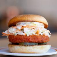 Buffalo Cluckwich · Buffalo RED CluckPatty, Creamy CluckSlaw, Organic Pickles & Garlicky Ranch.  Allergies: Chik...