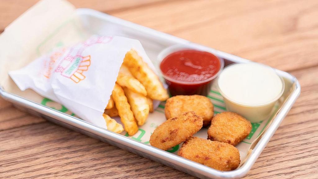 Lil' Clucknuggs Meal · Served with Organic Crinkle Cut French Fries and Drink. Comes with 4 nuggets.. Allergies: CluckNuggs Contain Gluten & Soy. Fried Fries are Deep Fried with Gluten & Soy Products. Ranch Contains Soy.
