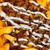 Steak Fries · Sour Cream, Grilled Onions, Nacho Cheese, and choice of Fries
