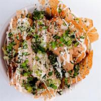 Truffle Chips · Taro chips with Truffle Aioli topped with scallions and Furikake